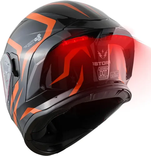 Vista 10 de 1Storm Nuevo Casco Modular de Motocicleta con Visera Dual, Protección Solar Completa y Luz Trasera LED Recargable: LED-X90 Flecha Azul