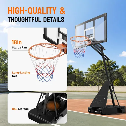 Vista 5 de PEXMOR Aro de baloncesto portátil de 4.92-10 pies con tablero de 44