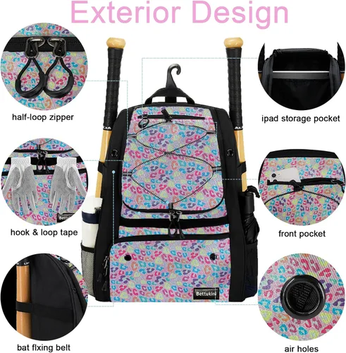 Vista 18 de Bolsa de béisbol juvenil con compartimento ventilado para zapatos, bolsa de bate de sóftbol para guantes de bateo, casco, equipo de teeball