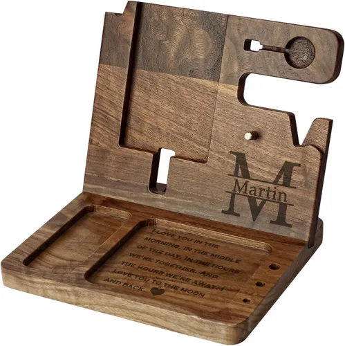 Vista 2 de Regalo personalizado para hijo – Estación de acoplamiento de madera, organizador de escritorio grabado personalizado, estación de acoplamiento
