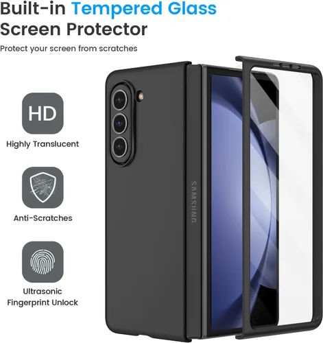 Vista 7 de Ruky Funda para Samsung Galaxy Z Fold 5, cubierta de cuerpo completo con protector de pantalla integrado, soporte de carga inalámbrica de PC duro
