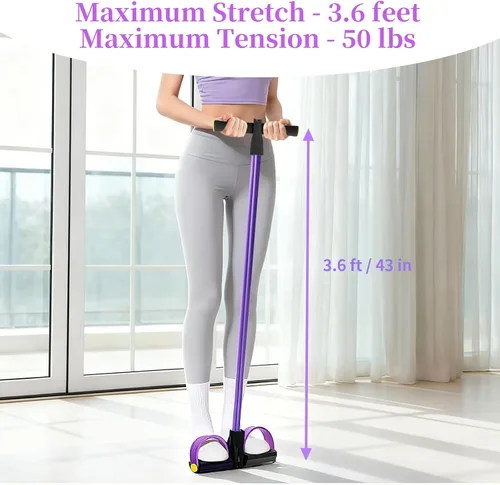 Vista 7 de Pedal Resistance Band with Handle, Upgraded 6-Tube Exercise Bands Negro y Púrpura
