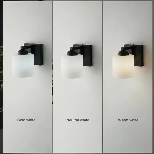 Vista 3 de mirrea Lámpara de tocador negra de 1 luz para espejo, aplique de pared de baño con pantallas de vidrio blanco esmerilado