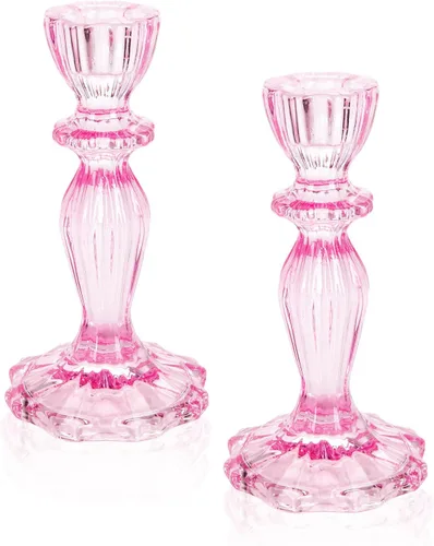Vista 10 de Portavelas de cristal, 2 portavelas de base ancha, soporte decorativo para velas, centros de mesa para Halloween, Navidad, boda, fiesta de Morado