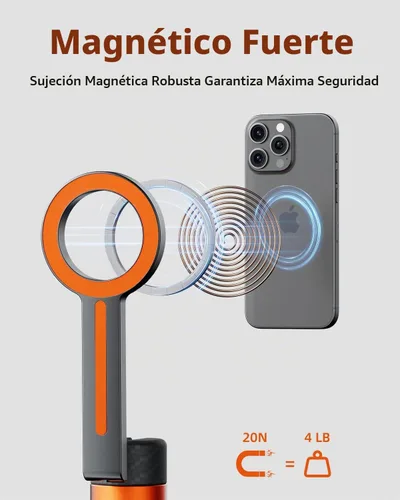 Vista 2 de TODI Trípode magnético de 65" para iPhone con control remoto, palo de selfie para iPhone Magsafe, soporte de trípode para teléfono celular
