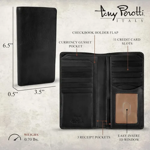 Vista 3 de Tony Perotti Mens Long Bifold Checkbook Cover Wallet Multi Card Pocket Holder Italian Leather