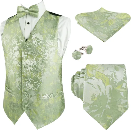 Vista 24 de Alizeal Conjunto de 4 piezas de chaleco floral con lazo y bolsillo cuadrado 185-champán