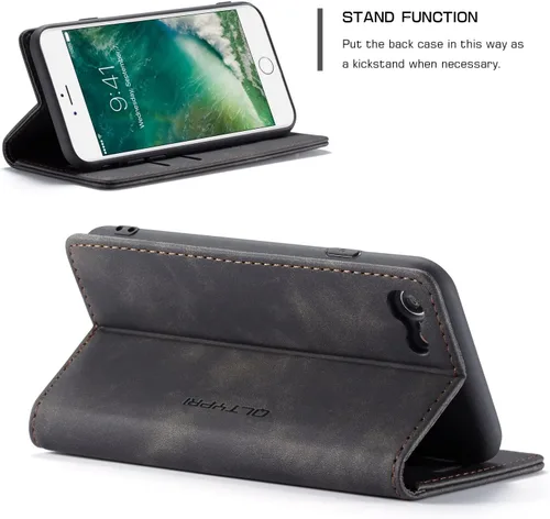 Vista 4 de QLTYPRI Funda de cuero para iPhone 6 Plus/6S Plus, Vintage Flip Folio Cover con ranura para tarjetas, cierre magnético, cubierta protectora a prueba