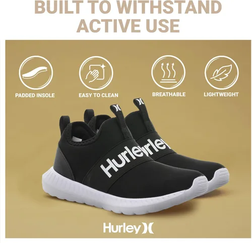Vista 5 de Hurley Camby Kids - Tenis de lona sin cordones para niños, zapatos de skate de corte bajo para niños, correr, caminar, zapatos deportivos