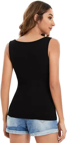 Vista 2 de Verdusa Camiseta básica sin mangas con cuello cuadrado casual para mujer