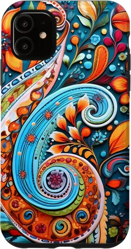 Vista 8 de Vivid Blue and Orange Paisley Floral Art Case for iPhone 17