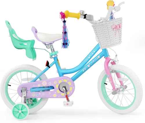 Vista 10 de KORIMEFA Bicicleta para niñas de 2 a 12 años, 12, 14, 16, 20 pulgadas, bicicleta para niños pequeños con ruedas de entrenamiento, bicicleta