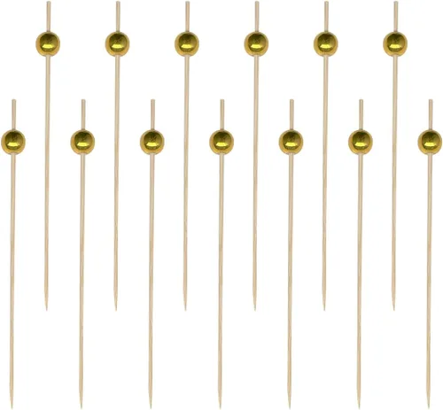 Vista 7 de 100 palillos de dientes de cóctel de lujo, brochetas de cóctel, aceitunas aperitivos para bodas y fiestas (dorado)