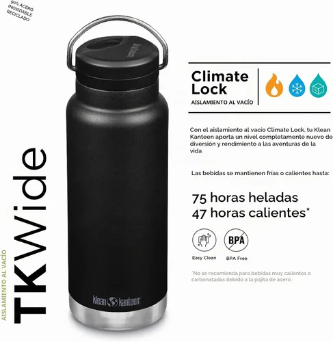 Vista 2 de Klean Kanteen TKWide 32oz (con tapa giratoria) - Negro