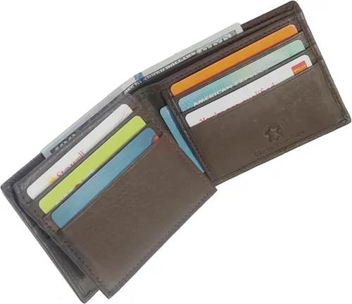 Vista 5 de Cartera para hombre con bloqueo RFID, funda para tarjetas de crédito, cuero de vaca marrón
