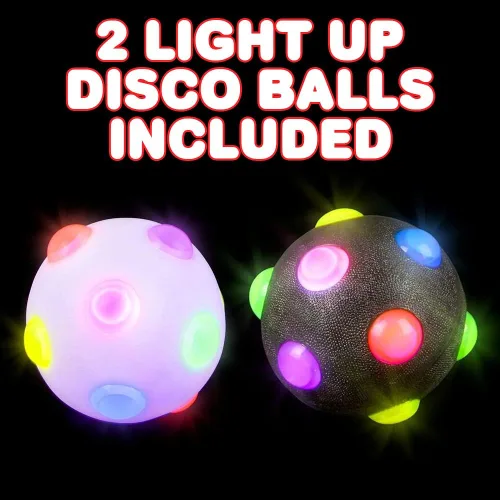 Vista 2 de ArtCreativity Bolas de discoteca iluminadas, juego de 2, bolas de goma para niños con luces LED intermitentes, luz para impacto, juguetes LED