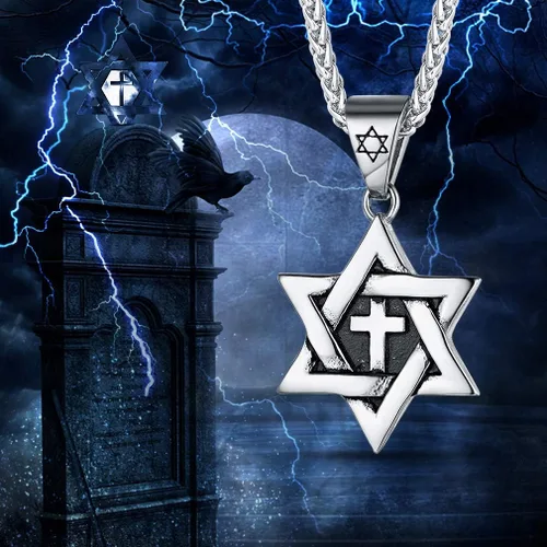 Vista 3 de FaithHeart Magen David - Collar con colgante de estrella de David de acero inoxidable, joyería judía para mujeres y hombres, el sello de Salomón