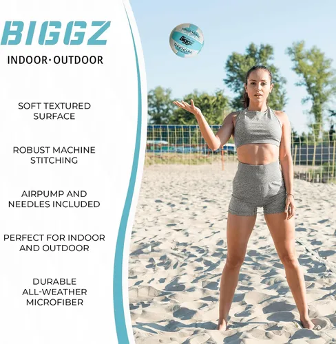Vista 5 de Biggz Beach Volleyball Size 5 with Hand Pump - White or Teal