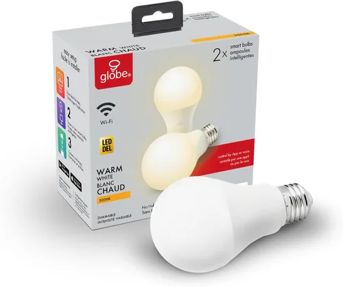 Vista 10 de Bombilla LED Wi-Fi inteligente GLOBE Electric de 10W, RGB multicolor + blanco ajustable 2000K–5000K, forma A19, base E26, control por aplicación +