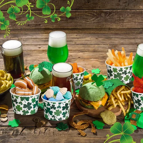 Vista 7 de Zopeal Paquete de 50 tazas de papel de 9 onzas para helado del Día de San Patricio, cuencos desechables para helado de trébol, tazas de aperitivos