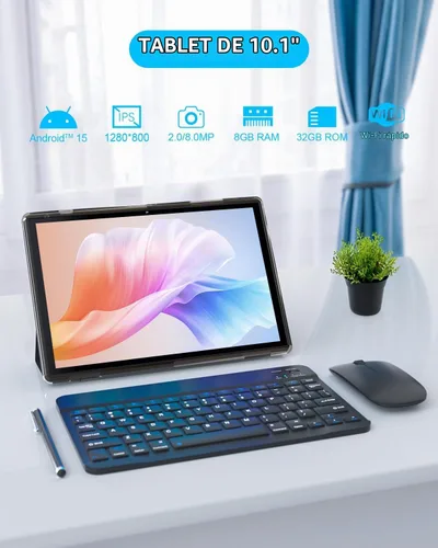 Vista 6 de Tableta 2 en 1 con teclado, estuche, mouse y lápiz capacitivo, tableta Android de 10 pulgadas 14 Tablets PC, 6 GB de RAM+32 GB ROM, compatible