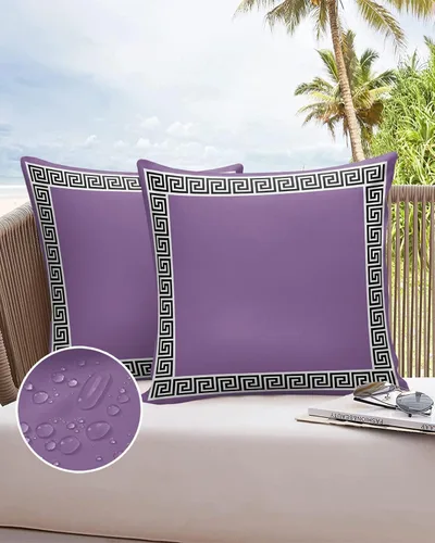 Vista 7 de Fundas de almohada modernas geométricas impermeables para exteriores, diseño abstracto de clave griega, color negro, blanco, fundas de cojín Beige