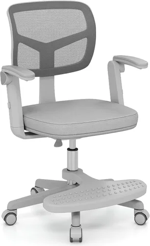 Vista 10 de Giantex Silla de escritorio para niños, silla rodante ergonómica ajustable con reposapiés y apoyabrazos abatibles, silla de oficina para niños