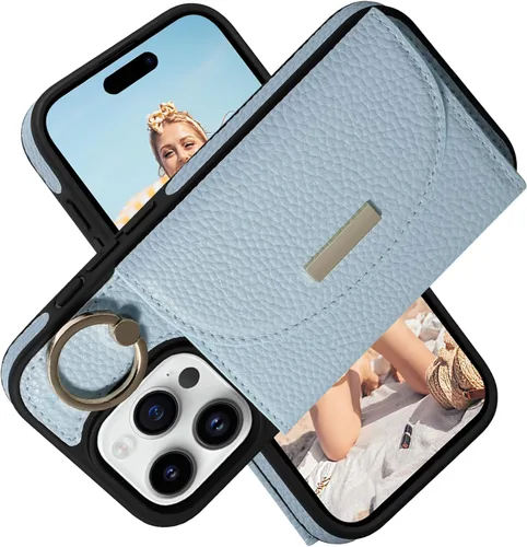 Vista 16 de Funda tipo cartera de Keallce para iPhone 14 Pro de 6.1 pulg., funda con tapa y ranuras para tarjetas, soporte con anillo, funda protectora de piel