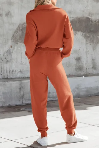 Vista 79 de PRETTYGARDEN Conjunto de suéter de 2 piezas para mujer, sudadera con cremallera, pantalones deportivos, ropa casual