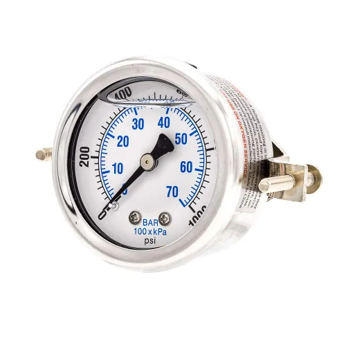 Vista 4 de PIC Gauges 203L-204M Medidor de presión relleno de glicerina con abrazadera en U con carcasa SS/bisel, internos de latón, lente de PC, dial de 2