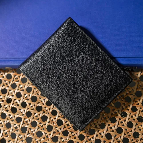 Vista 3 de Carteras RFID delgadas para hombre, billetera triple con bolsillo frontal de cuero genuino, Cartera RFID