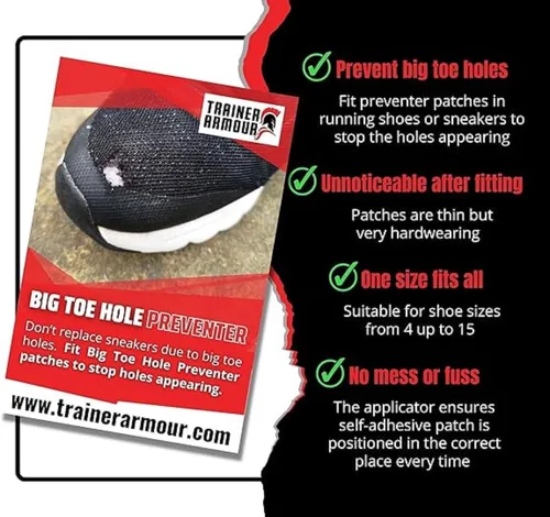 Vista 2 de Big Toe Hole Preventer, self-Adhesive Patches with a Clever applicator - Shoe Toe Hole Area Repair Patch