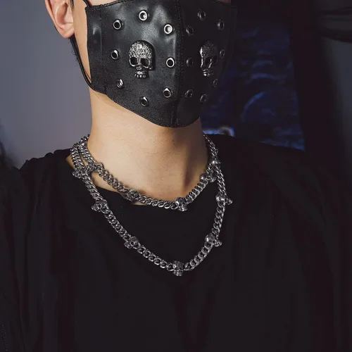 Vista 4 de Bandmax Barbed Wire Cuban Necklace for Women Men Stainless SteelBlack Gothic Thorns Skull Choker Necklace Bracelet Punk Jewelry -Gift Packed