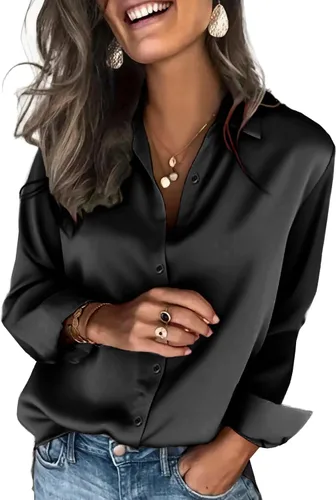 Vista 21 de Zeagoo Blusas de satén para mujer, camisas de seda con botones de manga larga, blusas casuales de negocios