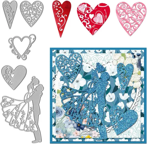 Vista 5 de Troqueles de corte de metal para parejas de San Valentín, novios, corazones de amor para boda, día de San Valentín, tarjetas, manualidades, álbumes