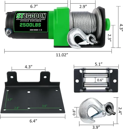 Vista 2 de Cabrestante eléctrico ATV/UTV de 2500 libras, cabrestante de cable de acero impermeable de 12 V, cabrestante eléctrico con control remoto con cable