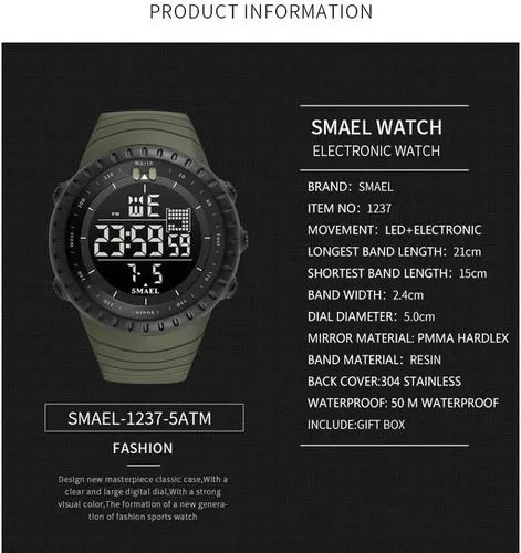 Vista 3 de Relojes digitales para hombre, de lujo, impermeables, modernos, con fecha, LED, cronógrafo, electrónicos, 1237