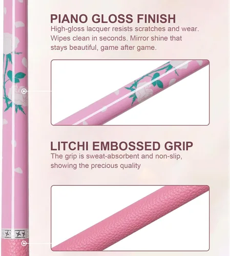 Vista 4 de CUEELF Palo de Billar Rosa de 58 Pulgadas con Mango de Arce Canadiense Palos de Billar Profesionales Regalos para Mujeres y Damas