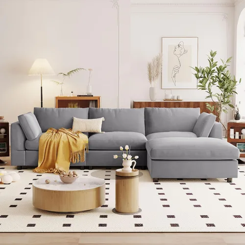 Vista 15 de KLMM Elegante sofá modular grande en forma de L de 2 piezas con dos almohadas, para sala de estar, oficina, apartamento, dormitorio, salón