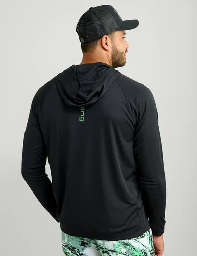Vista 3 de HUK Mens Pursuit Vented Long Sleeve Hoodie, Fishing Shirt with Hood Negro 2.0