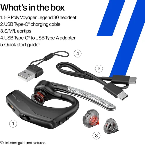 Vista 8 de Poly Voyager Legend 30 - Auriculares Bluetooth con micrófono - Boom discreto y 4 micrófonos con cancelación de ruido - Tecnología WindSmart