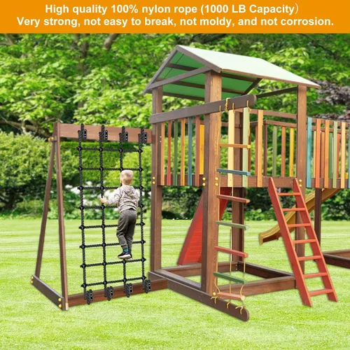 Vista 2 de Red de carga de escalada para niños al aire libre de 30 x 139 pulgadas, cuerda de nailon sin nudos, red de escalada para patio de recreo, red