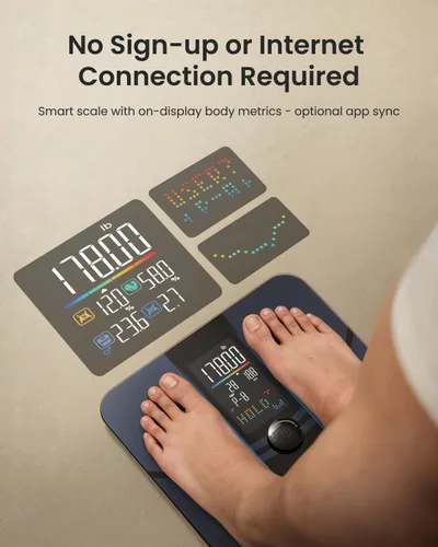 Vista 3 de RENPHO Báscula inteligente para peso corporal, báscula de grasa corporal para IMC, grasa corporal, masa muscular, báscula digital de cocina RENPHO