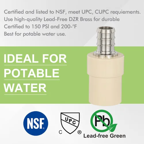 Vista 3 de Paquete de 2 adaptadores de transición de CPVC de 1/2 pulgada Pex x 1/2 pulgadas, accesorios PEX de latón resistente para conexión de tubería PEX-B