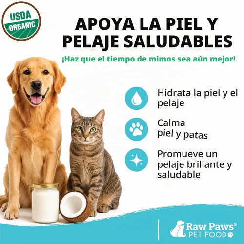 Vista 2 de Raw Paws Aceite de coco orgánico virgen para perros y gatos, 4 onzas, tratamiento para picazón en la piel, nariz seca, patas, codos, loción
