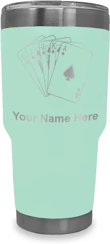Vista 13 de LaserGram Vaso aislado al vacío de 20 onzas, tarjetas de póquer Royal Flush con grabado personalizado incluido (negro)