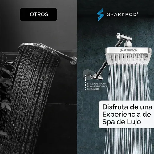 Vista 2 de SparkPod Cabezal de ducha tipo lluvia cuadrado con brazo de extensión, cabezal de ducha de altura ajustable con rendimiento de alta presión, fácil