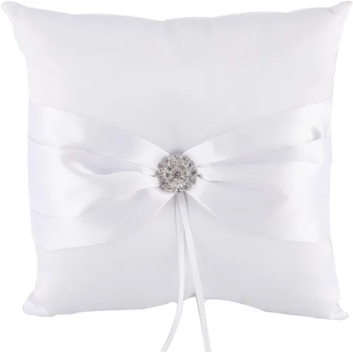 Vista 5 de he andi 7.8 "Satén Artificial Diamante Decoración Anillo de Bodas Cojinete Almohada (azul)