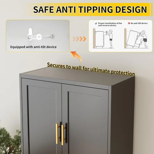 Vista 5 de Gabinete de metal para despensa de cocina, 71 pulgadas de alto x 28 pulgadas de ancho x 14 pulgadas de profundidad con 2 puertas y 4 estantes Negro