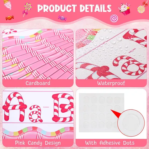 Vista 3 de Outus Juego de 12 tablones de anuncios del alfabeto de caramelo, letras recortadas, números del alfabeto, decoración de aula, número, tablón
